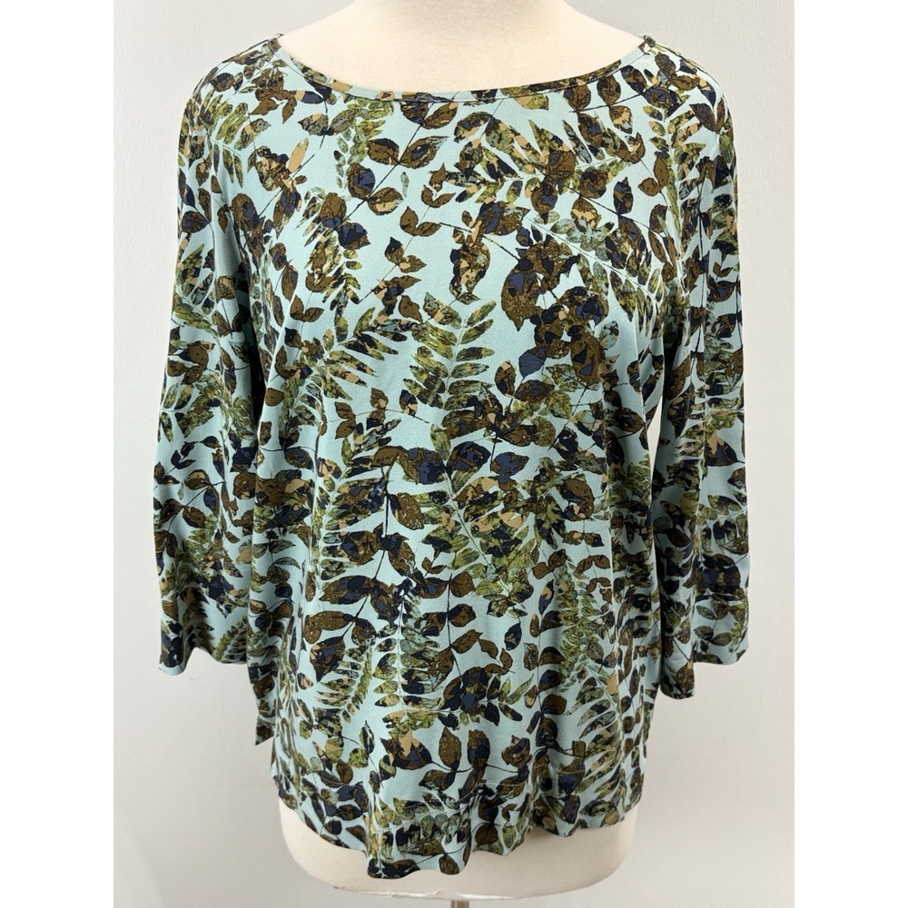 J. Jill Tunic Top Shirt Sz Medium Petite Botanical Button Up Back 3/4 Sleeves